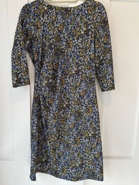 J. McLaughlin Navy, brown, yellow & White Printed Sheath Dress